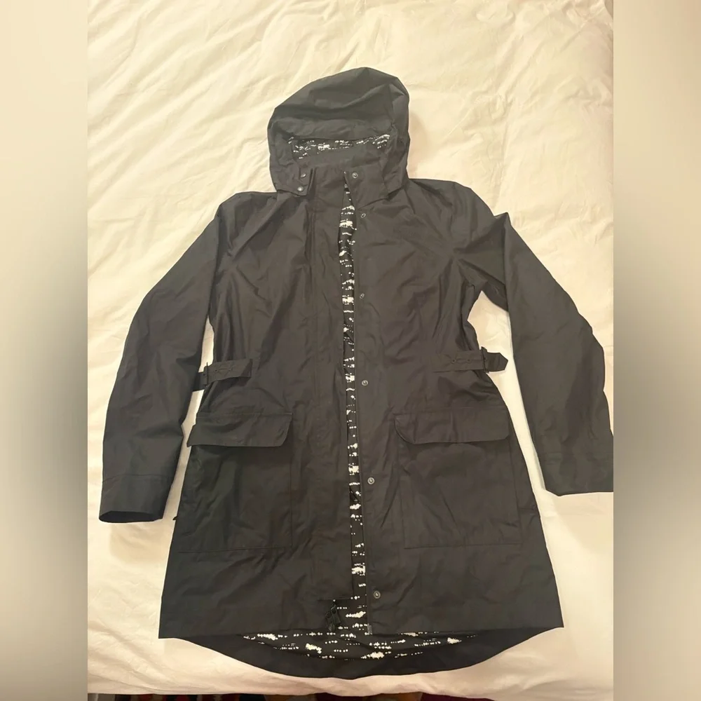 The North Face Black Hooded Trench Coat Rain Jacket Medium - Picture 1 of 13